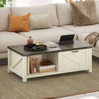 HOMCOM - Table basse style ferme avec étagère de rangement pour salon - blanc-Panneau de particules de grade P2, plateau épais et pieds assurant la stabilité