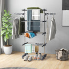 HOMCOM - Séchoir à vêtements à 4 niveaux avec roulettes pour intérieur et extérieur - gris-Supports rabattables, ailes rotatives et pieds pliables pour un rangement facile 