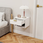 HOMCOM - Tables de nuit flottantes avec tiroir cannelé et étagère ouverte - blanc - lot de 2-Style moderne polyvalent, idéal comme tables de chevet ou tables d’appoint dans le salon ou le couloir 