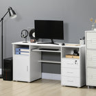 HOMCOM - Bureau d'ordinateur avec tiroirs - 57,1 po L x 19,7 po l x 29,5 po H - blanc-Le plateau pour clavier permet de gagner plus d’espace sur le bureau 