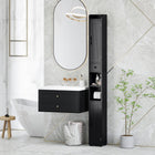 HOMCOM - Armoire de rangement de salle de bain étroite 73 po, grain de bois noir-Sécurisez la surface supérieure avec des bords surélevés pour éviter que les objets ne tombent 