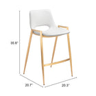 Zuo - Desi Tabouret de comptoir - Blanc/Or - Ensemble de 2-8