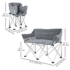 Outsunny - Chaise de camping double avec poches latérales pour la randonnée, pique-nique, plage, supporte 529 lb, gris-Poches latérales pratiques pour ranger magazines, collations et téléphones