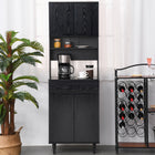 HOMCOM - Armoire de cuisine 71 po, buffet, vaisselier et support à micro-ondes - noir-Grand espace de rangement avec une armoire à deux portes, un tiroir, une étagère ouverte et un plateau supérieur 