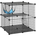 PawHut - Cage pour chat à 2 niveaux, avec 2 portes, échelle, hamac - noir-Personnalisez librement la disposition avec des panneaux modulaires pour un espace unique pour animaux 
