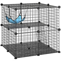 PawHut - Cage pour chat à 2 niveaux, avec 2 portes, échelle, hamac - noir-Personnalisez librement la disposition avec des panneaux modulaires pour un espace unique pour animaux 