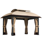 Outsunny - Pavillon à double toit 11 pi L x 13 pi L avec moustiquaire et rideaux - kaki-Le toit à deux niveaux du gazebo améliore la circulation de l’air et ajoute de l’élégance
