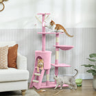 PawHut - Arbre à chat 53 po avec condo, grand centre d’activités pour chaton - rose-Base large et épaisse en panneau de particules et sangle anti-basculement pour garder l'arbre à chat stable et sécurisé 