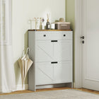 HOMCOM - Armoire à chaussures mince style ferme avec tiroirs rabattables - blanc-Le tiroir coulissant offre un espace de rangement supplémentaire pour les accessoires. Le dessus de table offre de la place pour la décoration ou les essentiels 