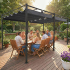 Outsunny - Pergola avec Auvent Rétractable pour Patio - 19 pi x 10 pi - Gris Foncé-Un design moderne avec une palette bicolore met en valeur votre décoration extérieure 