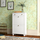 HOMCOM - Armoire à chaussures étroite avec 2 tiroirs basculants pour rangement - blanc-Deux tiroirs rabattables permettent de ranger jusqu’à 8 paires de chaussures 