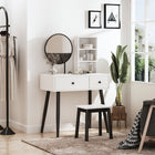 HOMCOM - Coiffeuse avec tabouret - 31,5 po L x 16,5 po l x 51,6 po H - blanc, noir-Un miroir rond à 90° offre la meilleure vue pour vous préparer 