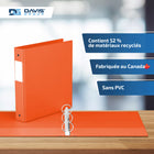 Davis Group Super économie, Reliure à anneaux ronds 1.5 po, paquet de 6 – Orange-Polypropylène sans PVC