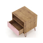 Manhattan Comfort - Rockefeller Table de Nuit 1 Tiroir Style Mid-Century Modern 51 cm - Naturel et Rose Poudré - Lot de 2-Parfait pour le rangement ou l’exposition d’objets