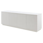 Hudson&Canal - Meuble TV Hanson pour téléviseurs jusqu'à 75" - Blanc-Le dessus a une capacité de poids de 75 lb, les étagères inférieures peuvent supporter 25 lb chacune
