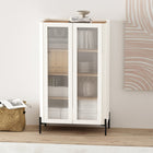 Manhattan Comfort - Armoire de Décoration Moderne Abbey 31,5 po - Érable et Blanc Cassé-Comprend 2 portes en verre trempé nervuré à fermeture douce avec 4 espaces d'étagères réglables