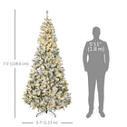 HOMCOM - Arbre de Noël artificiel floqué de neige de 7 - 5 pieds avec lumières-Les branches s'ouvrent automatiquement pour une installation rapide 