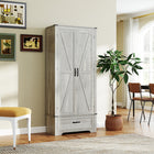 HOMCOM - Armoire de garde-manger style ferme - gris clair vieilli-L'étagère à quatre niveaux à l'intérieur de l'armoire à deux portes maximise l'espace de rangement vertical 