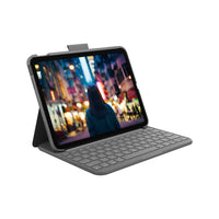Logitech - Étui clavier Slim Folio pour iPad A16/ 10.9" (10e génération) - Anglais - Gris Oxford-Compatibilité: iPad (10e génération et A16). Modèles: A2696, A2757, A2777, A3162, A3354, A3355, A3356