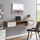 Modway - Transmit Fixation murale de 60" Bois Bureau - Blanc noyer-Tiroirs à extension complète