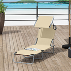 Outsunny - Chaise longue d’extérieur - chaise longue pliante réglable - beige-L'appui-tête avec coussin en coton et les accoudoirs robustes ajoutent un confort et une commodité supplémentaires