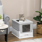 PawHut - Bac à litière fermé pour chat avec pelle, plateau, entrée par le dessus, pliable - gris-Il reste propre grâce à des parois complètes, tandis qu’un plateau coulissant facilite le remplissage 