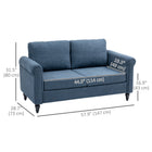 HOMCOM - Canapé deux places avec accoudoirs courbés - bleu foncé-La housse du coussin de dossier est amovible et lavable pour plus de praticité 