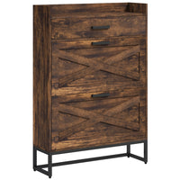 HOMCOM - Meuble à chaussures étroit avec 2 abattants et tiroir supérieur - brun rustique-Design compact, idéal pour les petites entrées, couloirs ou tout espace étroit 