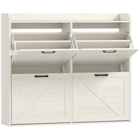 HOMCOM - Armoire à chaussures mince avec 4 tiroirs rabattables - chêne blanc-Quatre tiroirs basculants peuvent contenir jusqu'à 16 paires de chaussures 