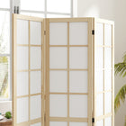 HOMCOM - Paravent autoportant 3 panneaux pour chambre - naturel et blanc-Matériau : Bois de pin, Tissu non tissé  
