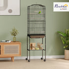 PawHut - Cage à oiseaux 62 po H avec accessoires, roulettes, support amovible, rangement - noir-Deux grandes portes et six petites portes pour un accès pratique à l’intérieur 