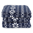 BIOS Living - Couverture chauffante cicro-peluche - Marine avec flocons de neige-Arrêt automatique après 10 heures