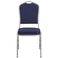 Chaise de banquet HERCULES empilable, dossier couronne, tissu bleu marine, siège épais 2,5 po, cadre argenté (FD-C01-S-2-GG)-Chaise de banquet multi-usages