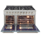 Kucht - 48 po Série KDF Cuisinière Pro Style à double combustible - Acier inoxydable/Bleu pâle-Finition complète en acier inoxydable avec poignée professionnelle et boutons de commande en métal argenté classique pour un look haut de gamme et durable