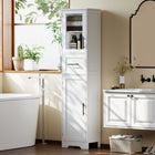 HOMCOM - Armoire de salle de bain étroite autoportante 67 po, blanche-Doté d’une porte en verre élégante pour un accès rapide et une présentation raffinée à l’abri de la poussière 