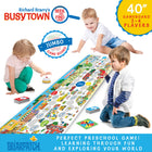 Briarpatch - Jeu de recherche et de découverte de Busytown de Richard Scarry-Plateau de jeu géant, 112 cartes à jouer (50 cartes Chercher et trouver de niveau 1, 50 cartes Chercher et trouver de niveau 2, 12 cartes Goldbug), toupie, cloche, 4 pions de personnages avec bases, instructions