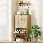 HOMCOM - Armoire à chaussures avec 2 tiroirs basculants et étagères réglables pour 8 paires - chêne-Motif géométrique en chevrons pour un attrait esthétique renforcé 