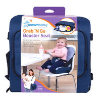 Dreambaby - Siège d'appoint Grab 'N Go - Bleu marine-Compartiment de rangement pratique – parfait pour les biberons, les couches, les lingettes, les sachets de nourriture et bien plus encore !