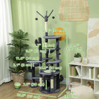 PawHut - Arbre à chat 71 po avec poteaux à griffer, condo, lit - gris foncé-Balles jouets pour stimuler le jeu 