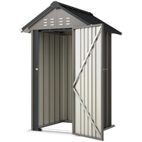 Outsunny - Abri de jardin extérieur 4 pi x 4 pi, avec porte verrouillable, gris clair-Taille compacte s'adapte facilement sur les patios ou les dalles 
