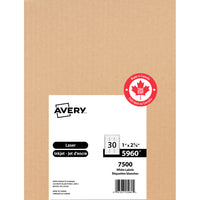 Avery - Étiquettes rectangulaires blaches avec Easy Peel, 1 po x 2-5/8 po, Paquet de 7500 (5960)-1 x 2 5/8 po, blanche