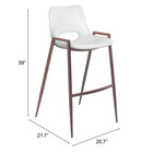 Zuo - Desi Tabouret de bar - Blanc/Noyer - Ensemble de 2-Garantie limitée de 3 ans