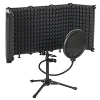 HOMCOM - Panneau D’Isolation Pliable Pour Microphone De Studio Avec Filtre Anti-Pop - Support-Comprend tous les accessoires, y compris un écran pliable à cinq panneaux, un support, un montage fileté standard de 3/8 po et un filtre anti-pop 