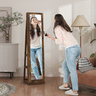HOMCOM - Armoire à bijoux avec miroir - 15 po L x 15 po l x 63 po H - brun rustique-Armoire verrouillable avec 2 clés incluses pour garder vos bijoux en sécurité 