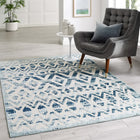 Modway - Reflect Treillis marocains Tamako Diamond et Chevron Tapis intérieur / extérieur de 5 pi l x 8 pi L - Ivoire et bleu-Tissage serré à poil bas