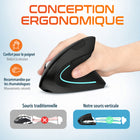 Delton - Souris d'ordinateur ergonomique sans fil rechargeable S12, pour droitiers, noire-Il est équipé d'une batterie rechargeable intégrée, offrant jusqu'à 30 jours d'utilisation quotidienne et une autonomie en veille impressionnante de 12 mois.
