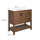 Modway - Ashlyn 36" Vanette de salle de bain - Blanc noyer-Charnières à fermeture douce