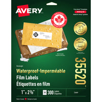 Avery - Étiquettes imperméables rectangulaires - 1po x 2-5/8po - Blanc - 300 Étiquettes-Étiquettes d'adresse blanc