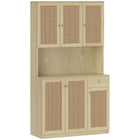 HOMCOM - Armoire de cuisine avec comptoir ouvert et vaisselier - bois naturel-Plan de travail ouvert pour un micro-ondes, une cafetière ou d'autres petits appareils, avec 2 trous pour la gestion des câbles 