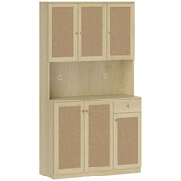 HOMCOM - Armoire de cuisine avec comptoir ouvert et vaisselier - bois naturel-Plan de travail ouvert pour un micro-ondes, une cafetière ou d'autres petits appareils, avec 2 trous pour la gestion des câbles 